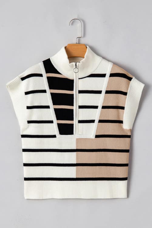 Black Stripe Colorblock Collar Sweater Vest