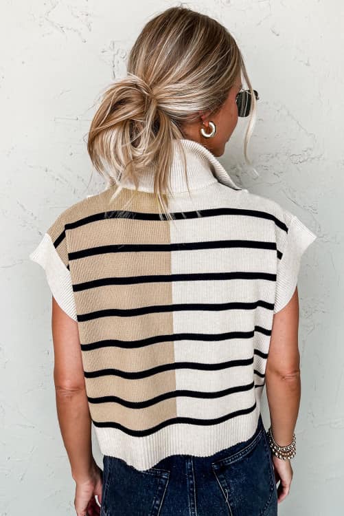 Black Stripe Colorblock Collar Sweater Vest