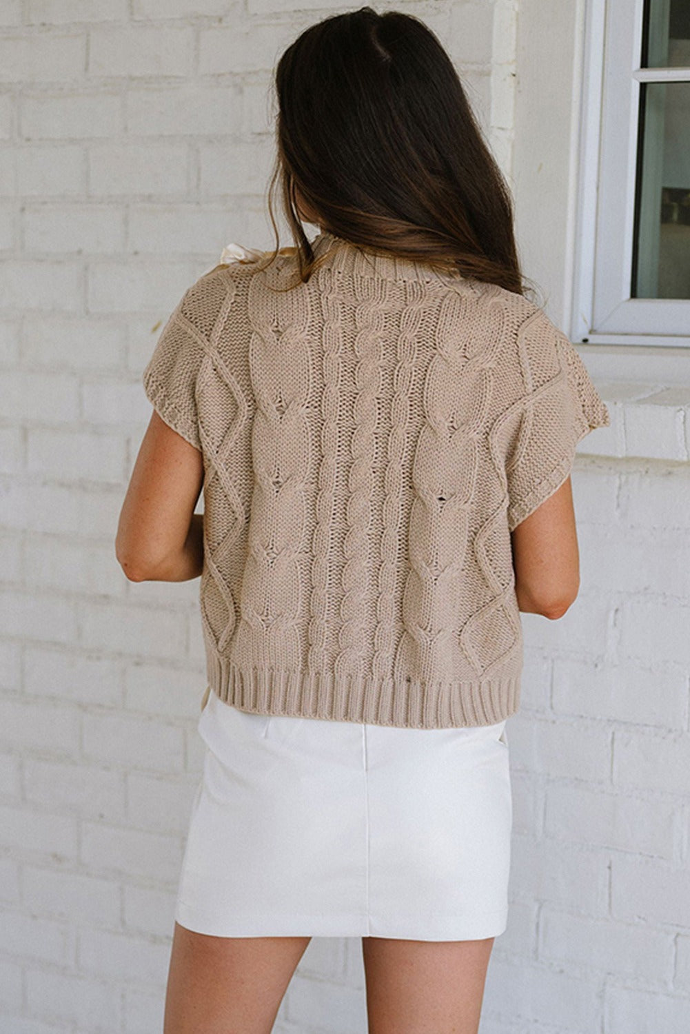 Cable Knit Satin Bowknot Sweater